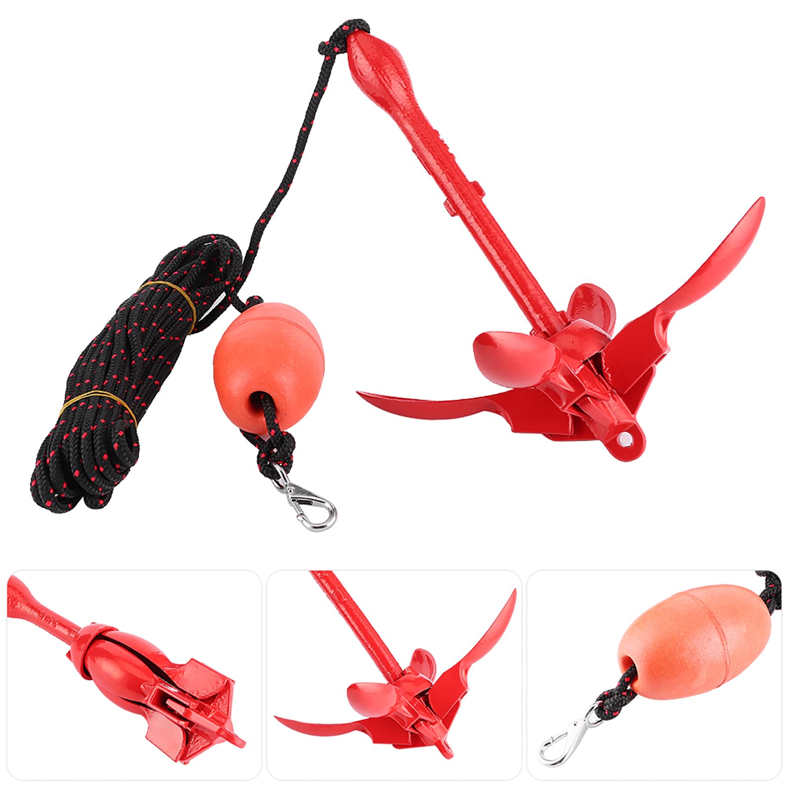 Kit de Anclaje para Barco de Acero Inoxidable, Rezón Plegable de 3,5 Libras con Cuerda Marina para Canoa de Yate de Kayak