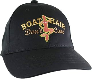 Boat Hair Don't Care Nautical Blue Mermaid Embroidery on an Adjustable Black Structured Ponytail Hairdo Women Open Fashion Baseball Cap