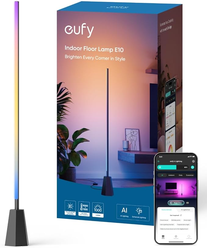 eufy Indoor Floor Lamp E10, RGBWW LED, Smart FLoor Lamp for Living Room