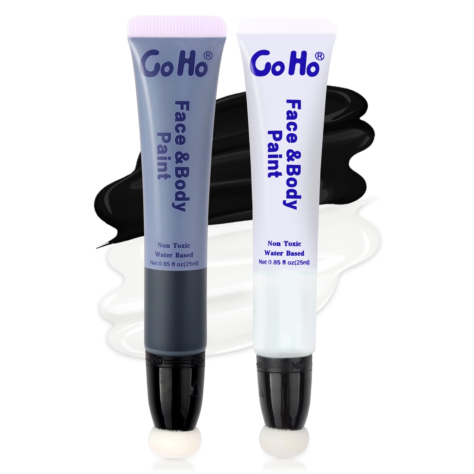 Go Ho Black and White Face Body Paint,Water Based Face Painting Kit Highly Pigmented,Smooth and Safe for Skin,Halloween Costumes Cosplay SFX Zombie Skeleton Clown Makeup White + Black