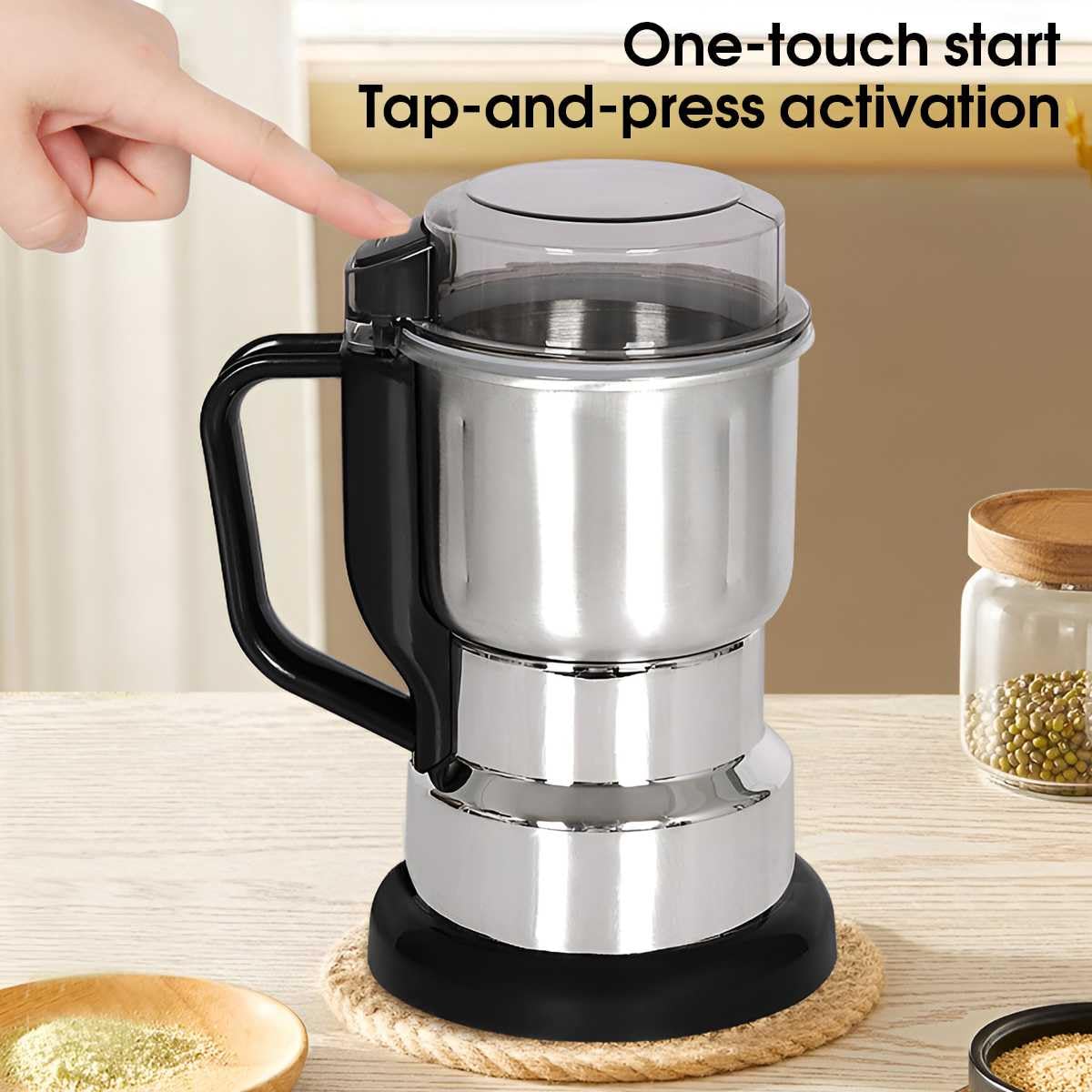Macinacaffè Elettrico LULUWA, 200W Coffee Grinder, 500ml Macina Chicchi di Caffè in Acciaio Inossidabile per Macinare Caffè Spezie Noci Pepe e Zucchero