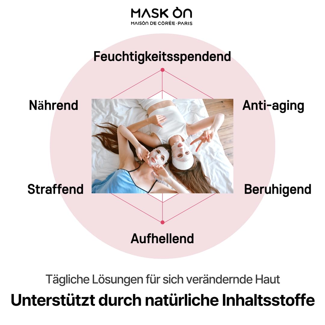 [MASK ON] Koreanische Gesichtsmaske mit Reichhaltigem Serum (20 Stück) – Intensive Feuchtigkeit und Nährstoffversorgung für Ihre Haut, mit 10 einzigartigen Effekten für jeden Hauttyp