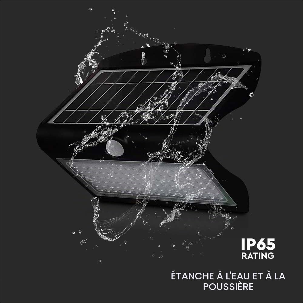 V-TAC Lampe Murale LED 7 W, avec Panneau Solaire et capteur, Noire