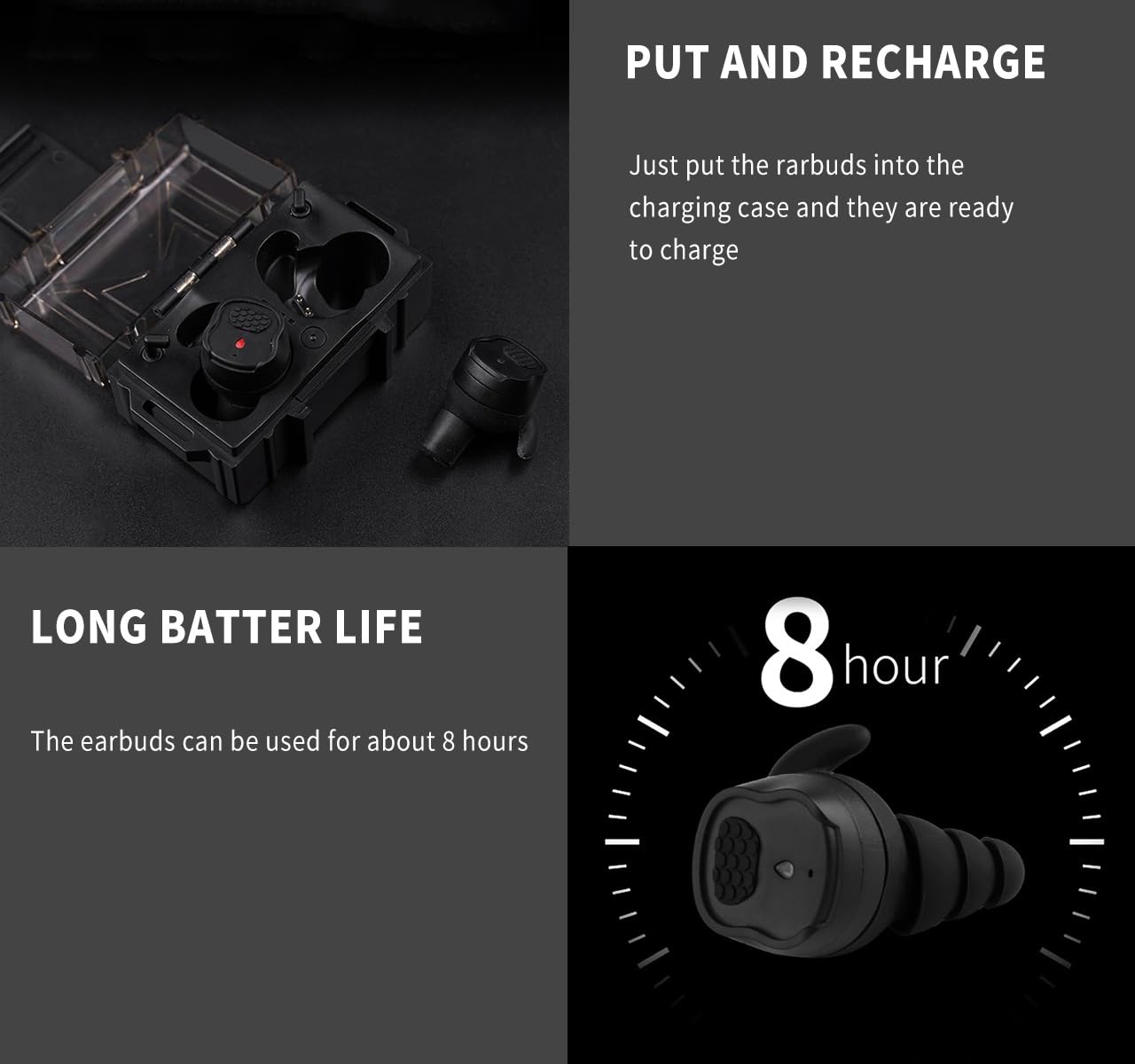 Auriculares Tácticos Bluetooth 5.3, Tapones Electrónicos para Tiro, Orejeras, Protección Auditiva, con Captación De Sonido Y Reducción De Ruido, para Campos De Tiro, Caza