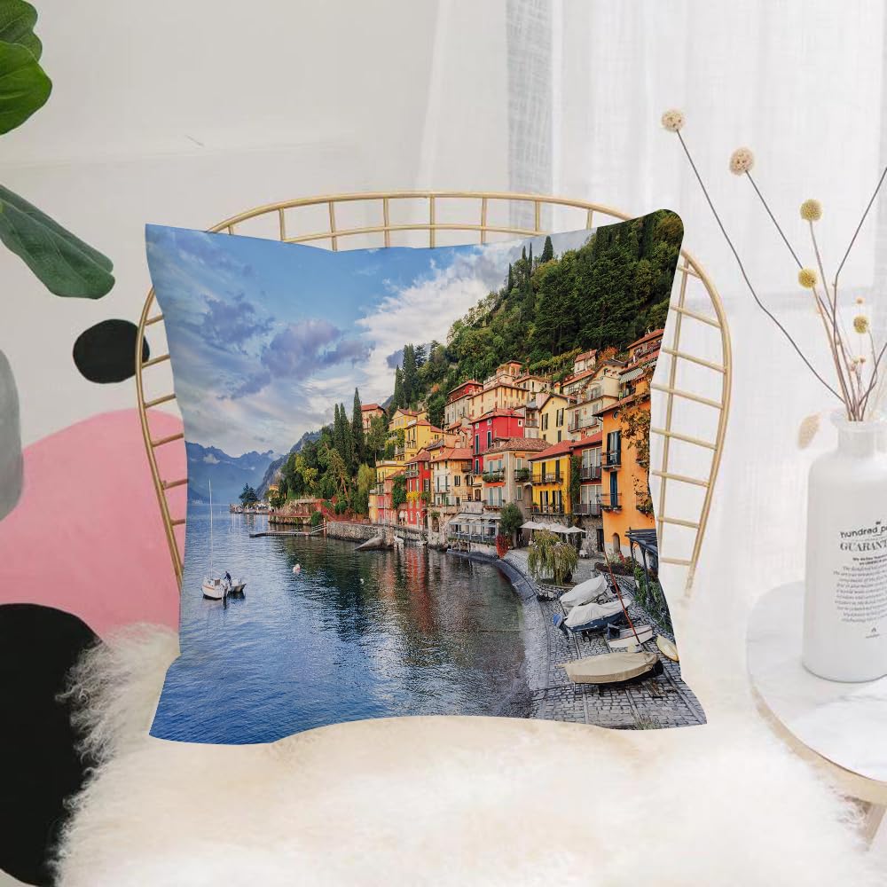 HYOSXW Cushion Cover,Throw Pillow Case Home Decorative for Living Room Bedroom Sofa Chair 16X16 Inch,Italian decor, summer village by the Mediterranean Sea with,Pillowcase 40X40cm