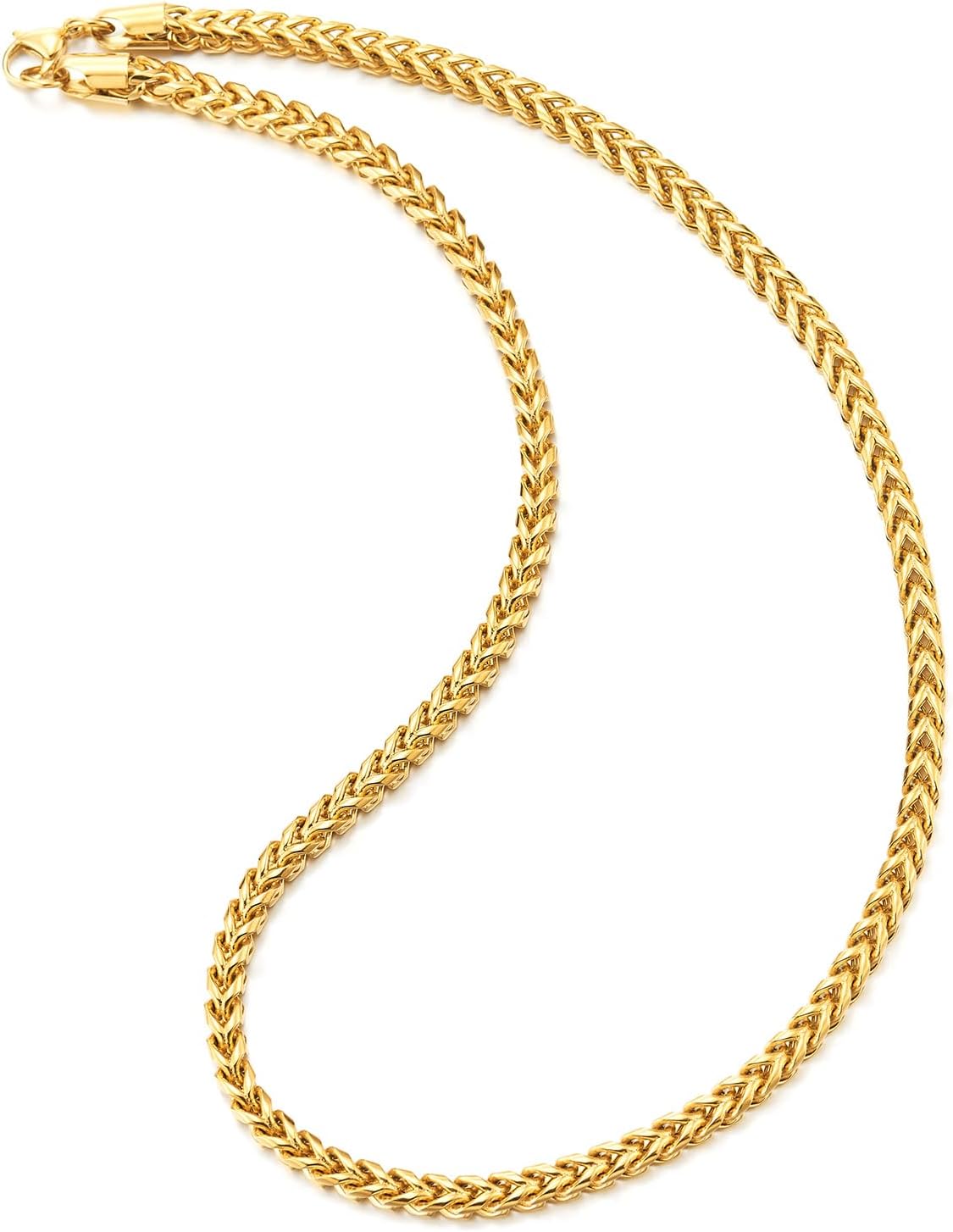 COOLSTEELANDBEYOND 6MM 24 inches Blue Franco Chain Square Curb Chain Necklace for Mens Women, Hip Hop Stainless Steel