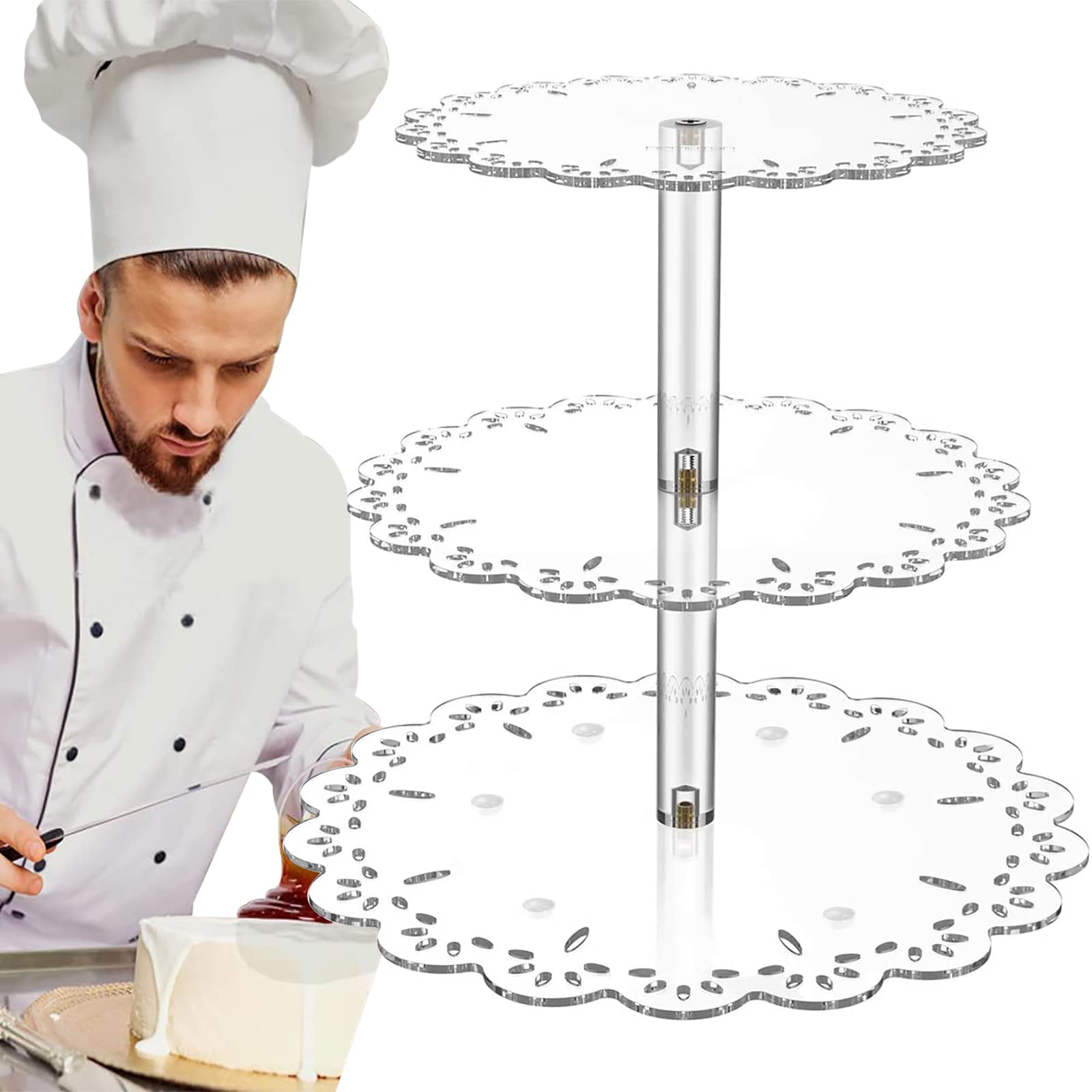 Alzata per Torte 3/4 Piani per Casa e Cucina Supporto per Torta Rotondo per Frutta e Dolci Vassoi per Torte Caramelle Buffet tè Snack Biscotti Porta Cupcake (3 Tiers)