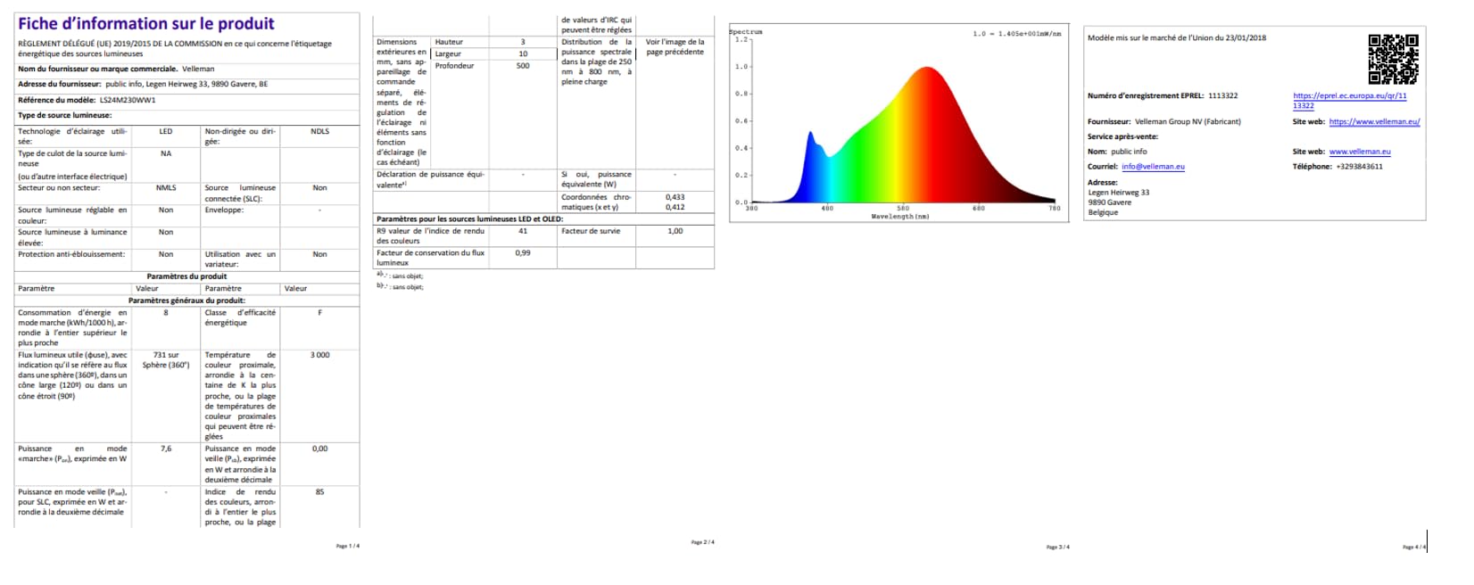 Velleman Taśma LED elastyczna, samoprzylepna, IP61, 300 diod LED, 5 m, 24 V, 3000K, ciepła biel