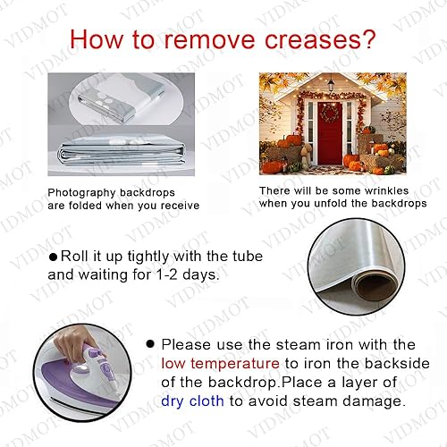 Miniatura 6 de VIDMOT Fall House Red Door Backgrund 7x5ft Autumn Pumpkin Maple Leaf Background for Thanksgiving Party Decor Photo Shoot Porch Haystack Backdrop