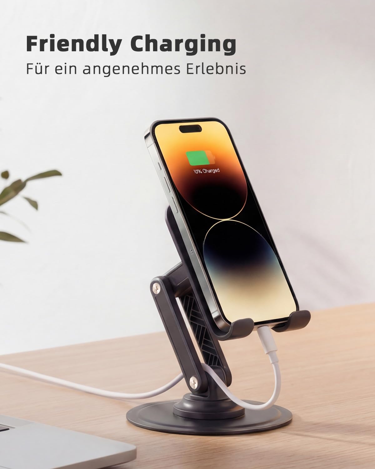 Handyhalterung Tisch，360° Drehbarer Klappbarer Handy Ständer Kompatibel mit iPhone 17/16/15/14/13/12/11 Pro, XR, XS, X, Samsung, Xiaomi