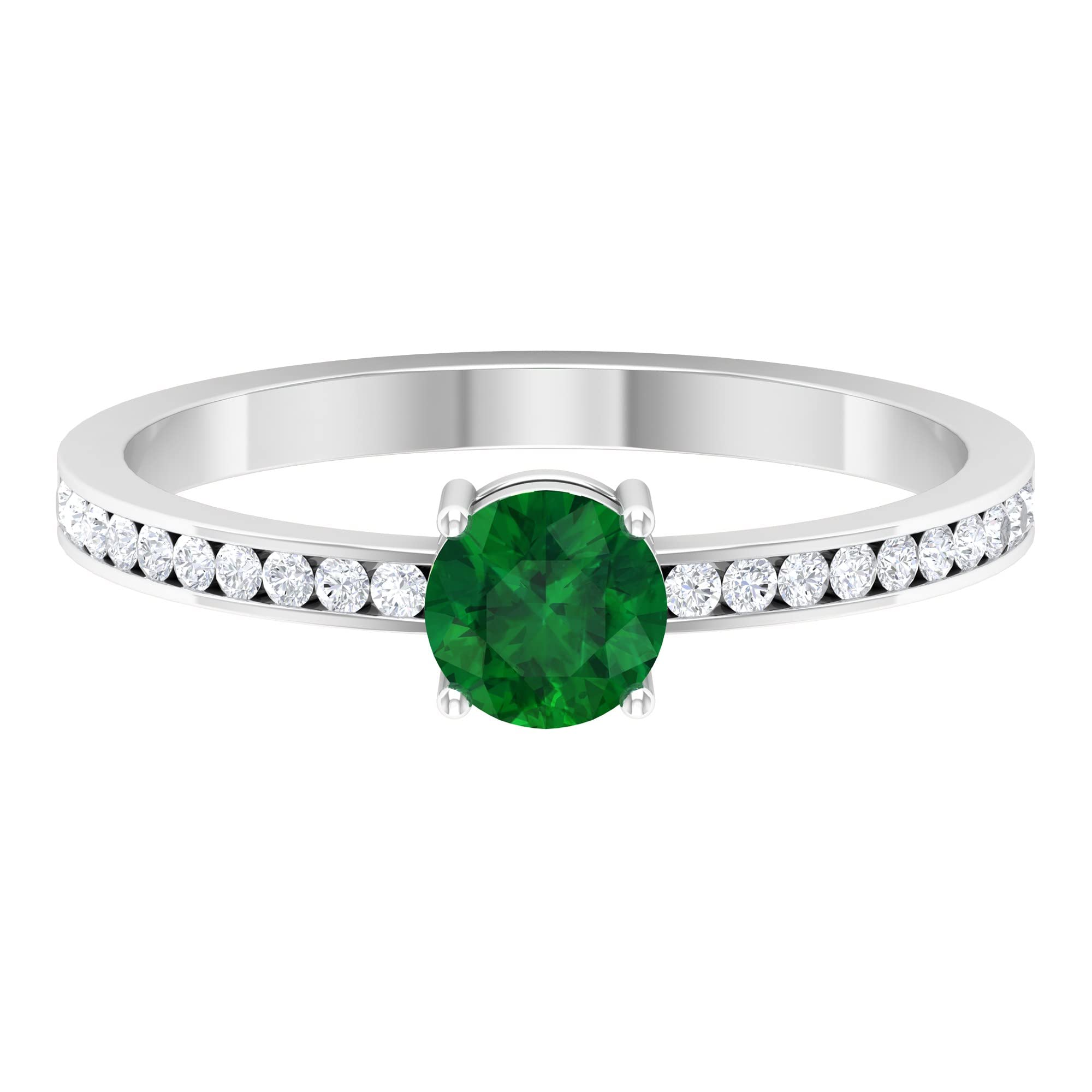 3/4 Cttw Certified Lab Created Emerald Solitaire Ring with Diamond, AAAA Quality, 14K Solid Gold