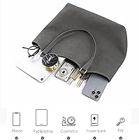 Vista 4 de Bolso grande para mujer, bolso clásico gris, bolsa de mano para computadora portátil para mujer, bolsos de mano de cuero sintético