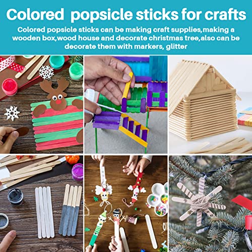 Sukh Popsicle Sticks For-Crafts - 200 Pcs Craft Popsicle Sticks 4.5 Inch Colored Craft Sticks Wooden Sticks For Crafts Waxing Sticks Classroom Home Art Supplies Diy Art Projects Craft Sticks #TOP5