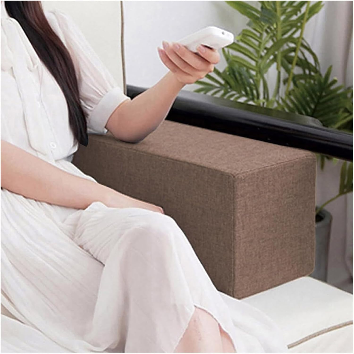 Akuops Couch Arm Rest Pillow, High Density Foam Armrest Cushion with Removable & Washable Linen Cover, Sofa/Bed/Armchair Elbow Support, Lumbar Spine Gap Filler (Brown,25x25x45cm)