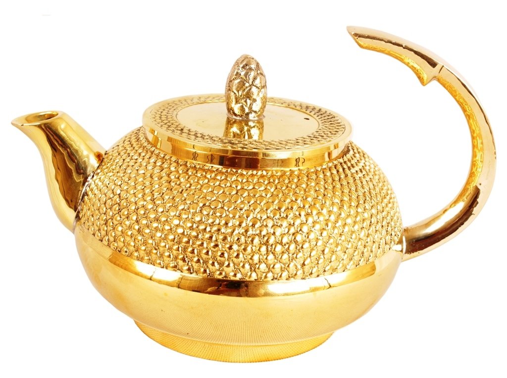 IndianArtVilla Beautiful Design Shining Brass Round Lining Tea Pot 520 ML - Serving Tea Coffee Tableware Decorative Home Hotel Restaurant Gift item