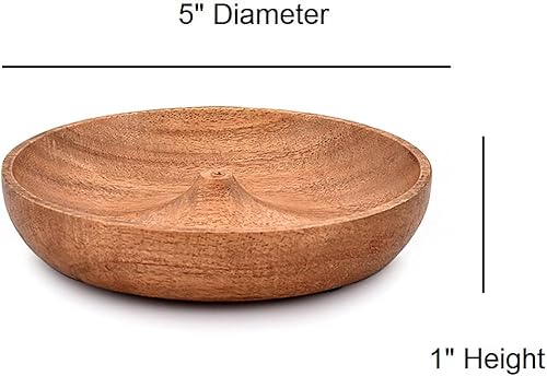 Miniatura 5 de EDHAS Soporte redondo de madera de acacia para incienso y colector de cenizas para decoración del hogar, oficina, club, aromaterapia (5 x 5 x 1