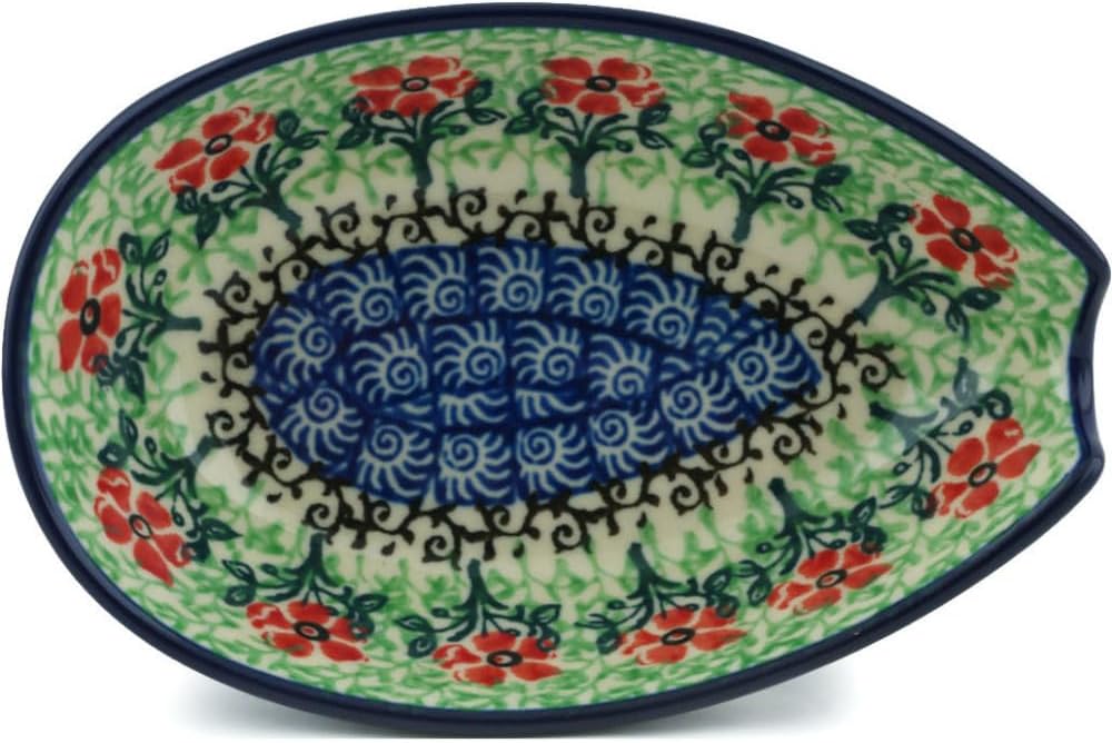 Authentic Polish Pottery Spoon Rest in Maraschino Design Handmade in Bolesławiec Poland by Ceramika Artystyczna + Certificate of Authenticity