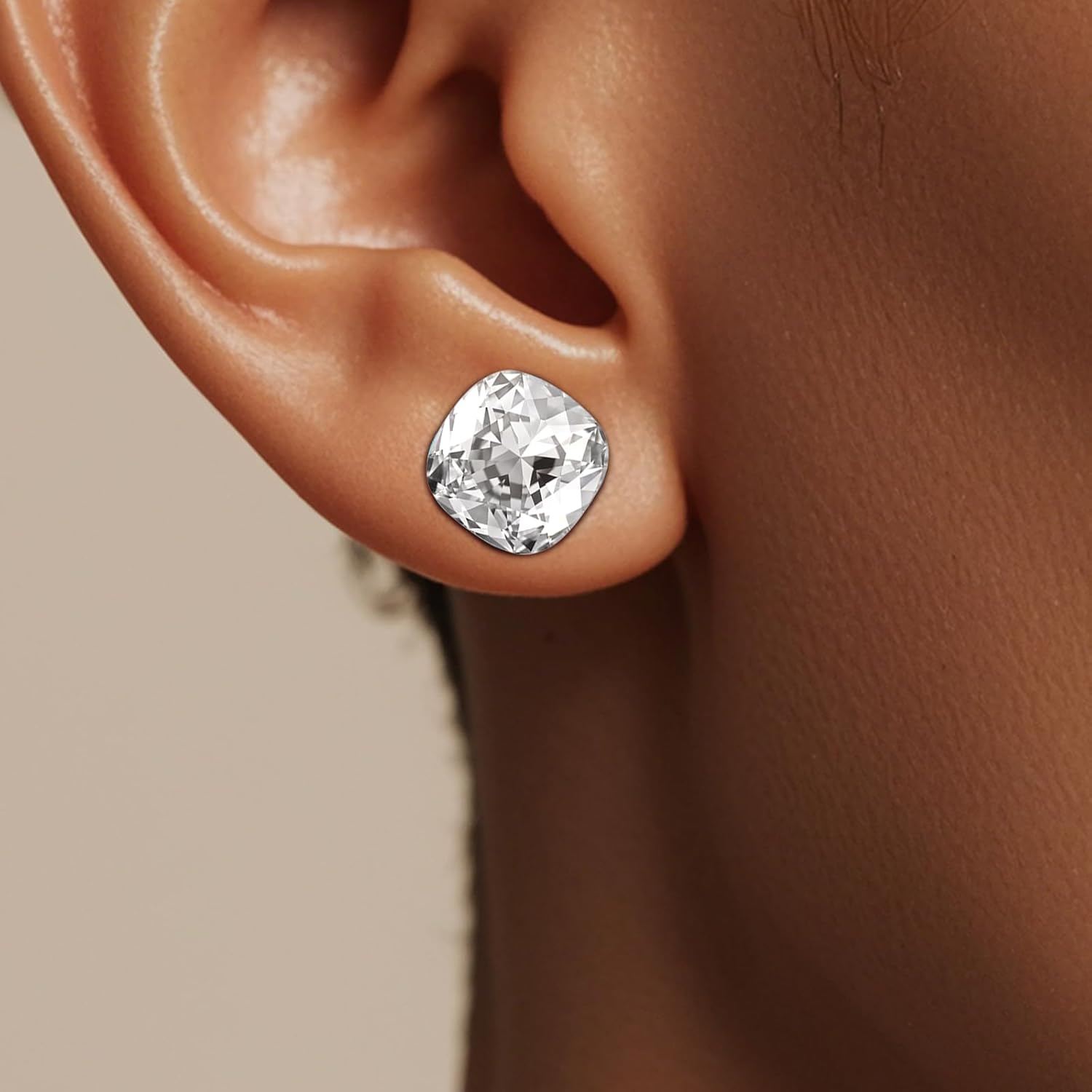 10MM Square Cubic Zirconia Stud Earrings - Hypoallergenic Princess Cut CZ 925 Sterling Silver Post Studs for Women - Image 3