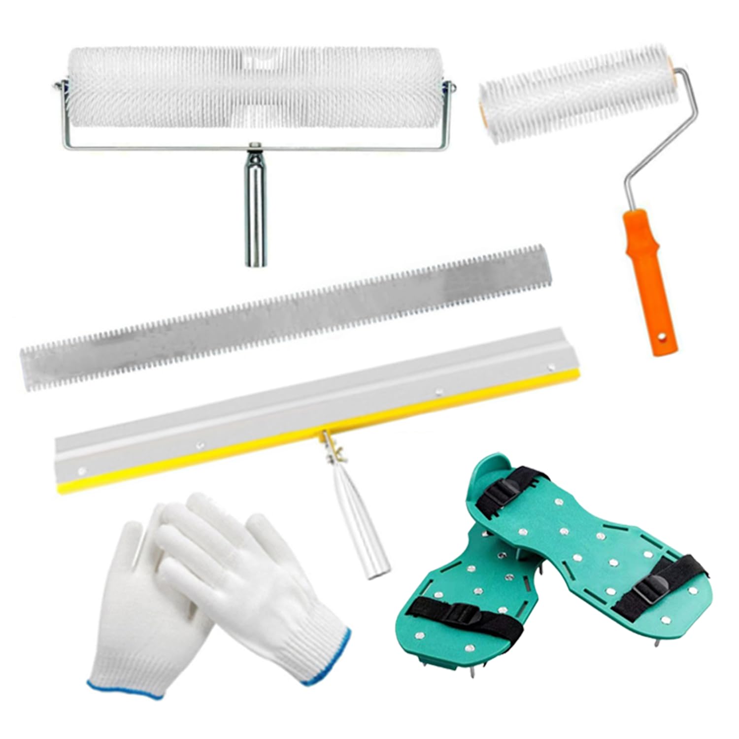 Kit d'outils de ciment autonivelant,Outils de Ciment Ragreage,Rouleaux anti-mousse de 23 cm et 50,8 cm,Raclette grande surface de 56 cm + botte à crampons de 3 cm,pour Niveler les Murs du Sol Composé