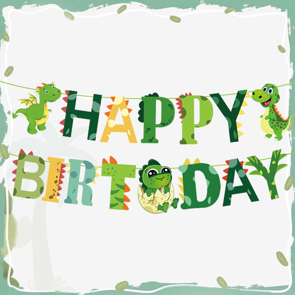 HSC Dinosaur Birthday Party Decorations, Dinosaur Happy Birthday Banner Bunting, Dino Themed Party Supplies — image 1