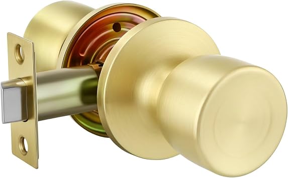 Leydebong 1 Pack Stainless Steel Passage Door Knob,Gold - Keyless Non-Locking Hallway/Closet Lock, Adjustable 60-70mm Backset for 35-45mm Thick Doors, Reversible Handing