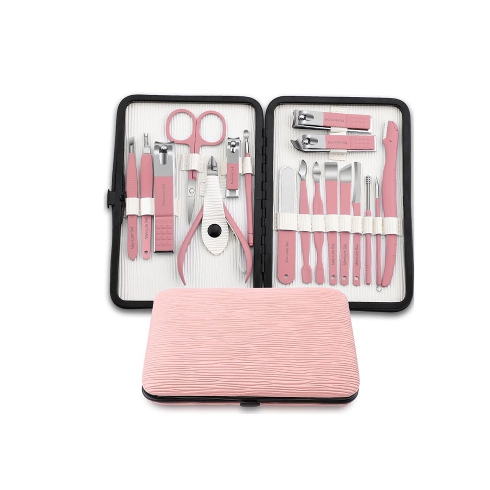 Kit de Manucure Clippers à ongles 18 pièces Définir des tondeuses à ongles en acier inoxydable Kit de pédicure Fichier à ongles Clippers à ongles manucure Kit de beauté avec sac de mode portable Ensem