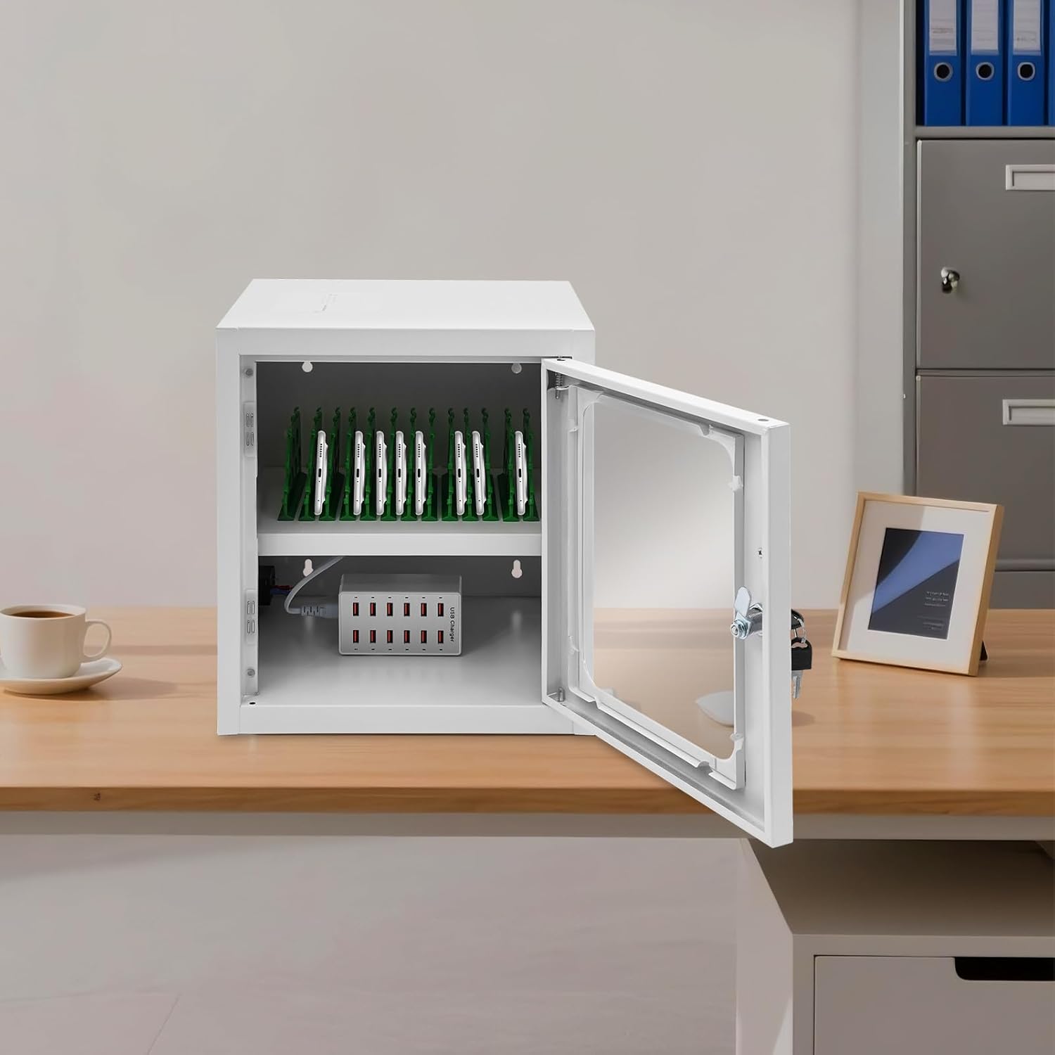 12-Device Charging Station, Charging Cabinet for Cellphones, Rechargeable Cellphone Locker Storage Charging Station, Locking and Charging Phone Storage Box, Cell Phone Charging Box