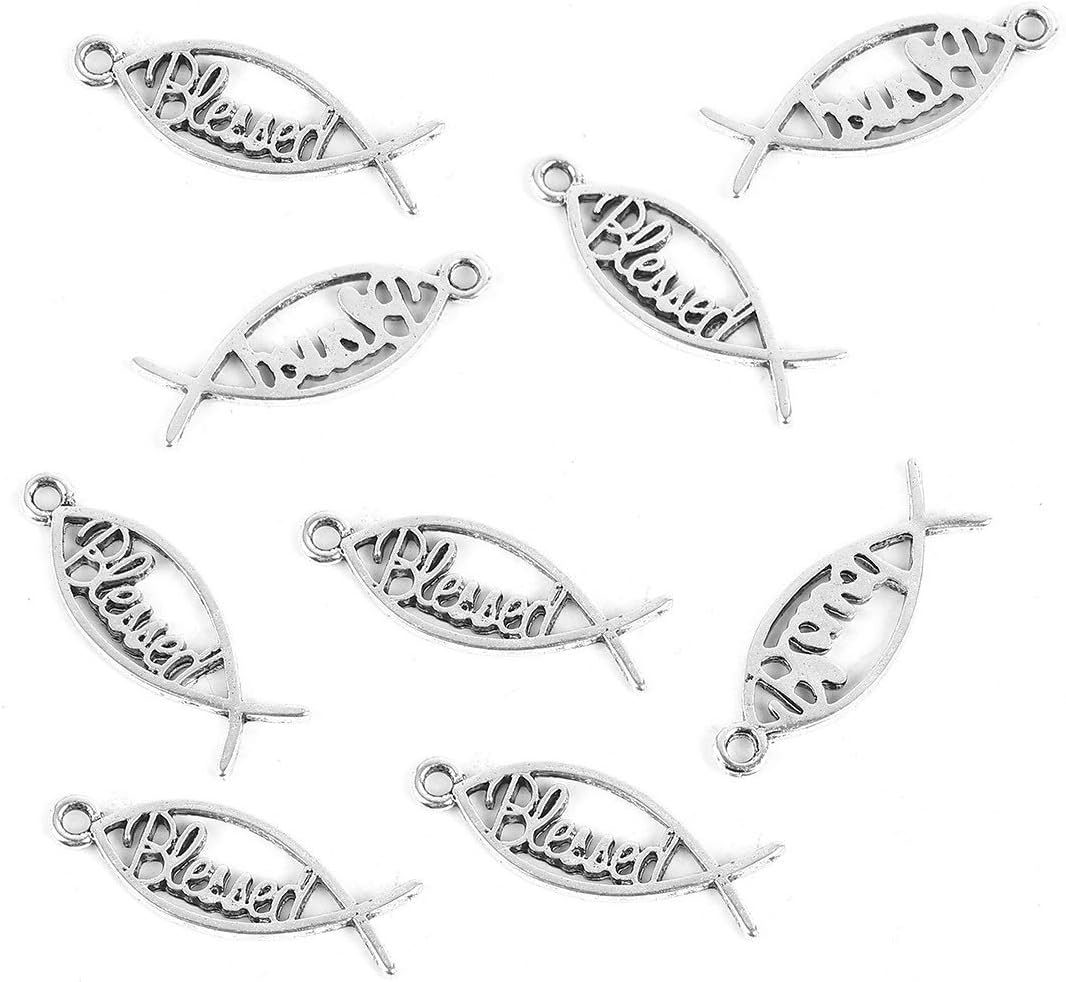 JGFinds Blessed Fish Charms, Spiritual Message Silver Tone, 36 Pack of Bracelet Charms Jewelry Making Quotes for Keychains - Encouragement Inspirational Courage Sayings