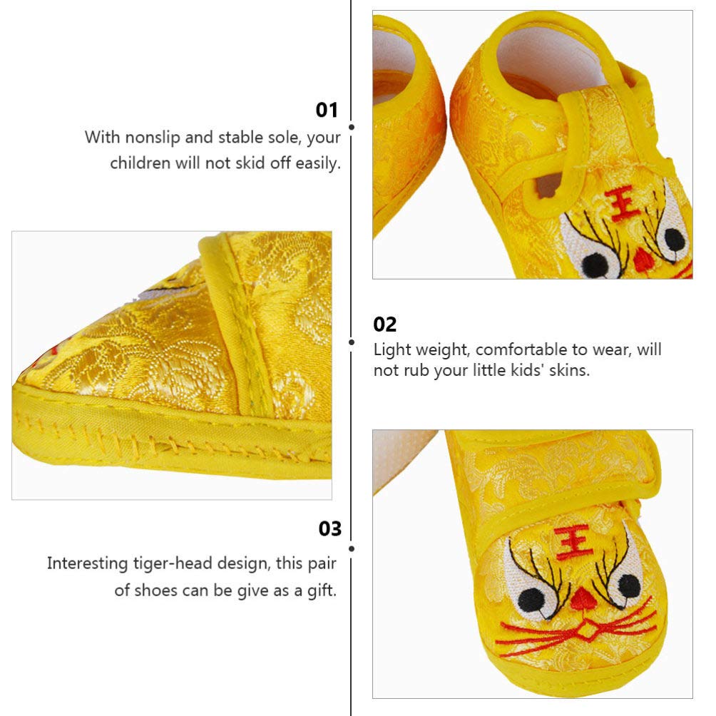 Holibanna 1 Pair Baby Tiger Shoes Breathable Baby Shoes Winter Nonslip Infant Shoes Non- Baby Shoes Tiger Baby Shoes Uggslippers Chinese Tiger Head Shoes Cartoon China Upper: Silk Newborn Yellow