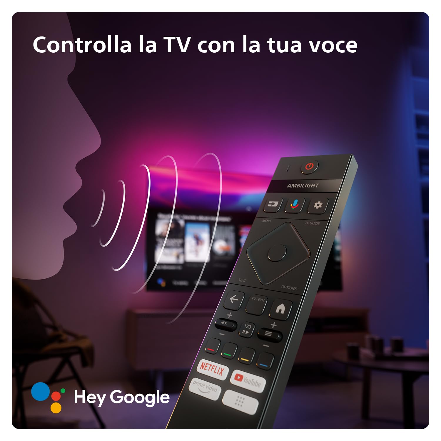Philips Ambilight 65OLED819 4K OLED Smart TV - Display 65’’ con P5 AI Perfect Picture Ultra HD Google TV Dolby Vision e Dolby Atmos Sound, Funziona con Alexa e Google Assistant - Cornice in metallo