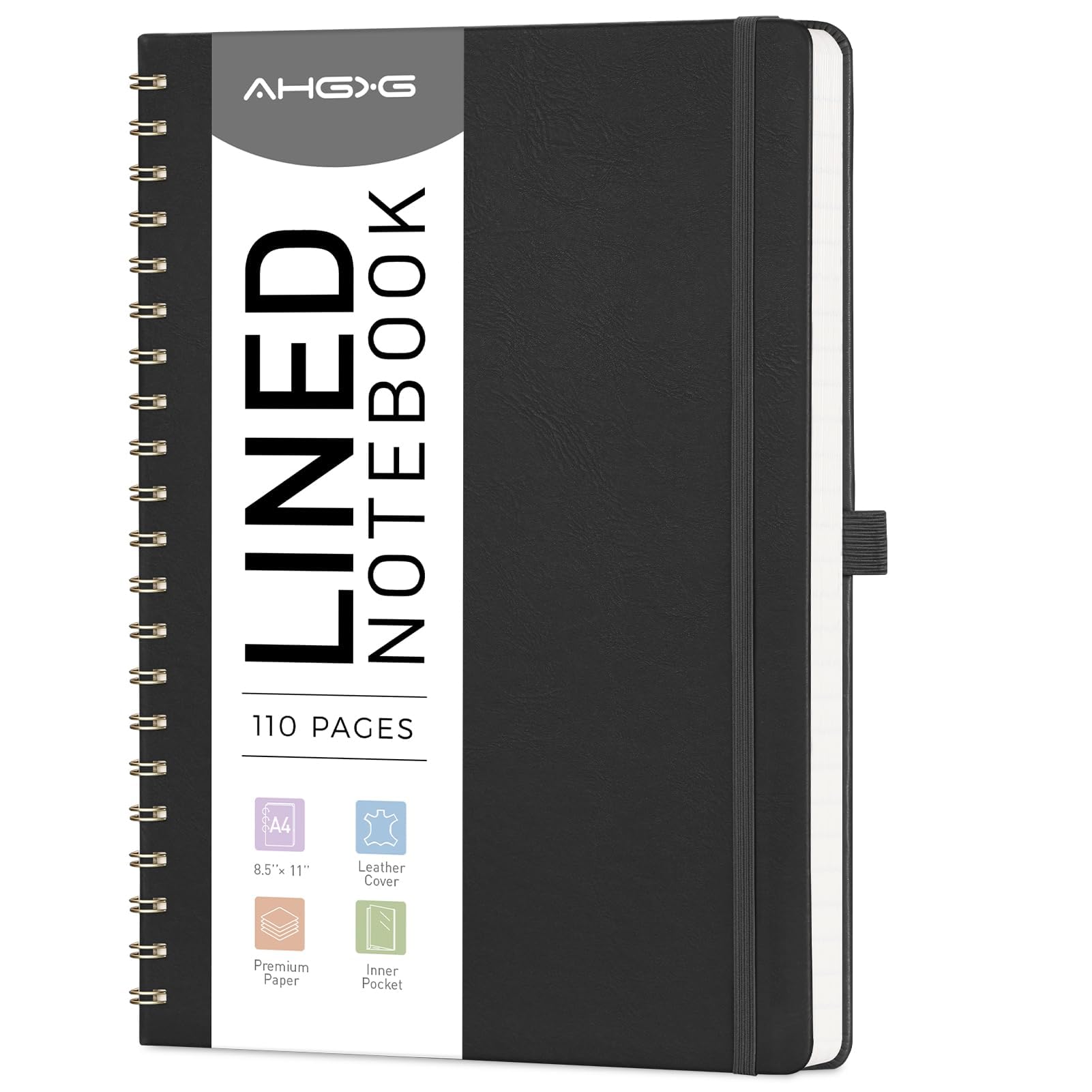 AHGXG Lined Spiral Notebook 8.5" x 11", A4 Large Notebooks for Women Men, Hardcover Leather Notebook College Ruled, 100 GSM Thick Paper, Notebooks for