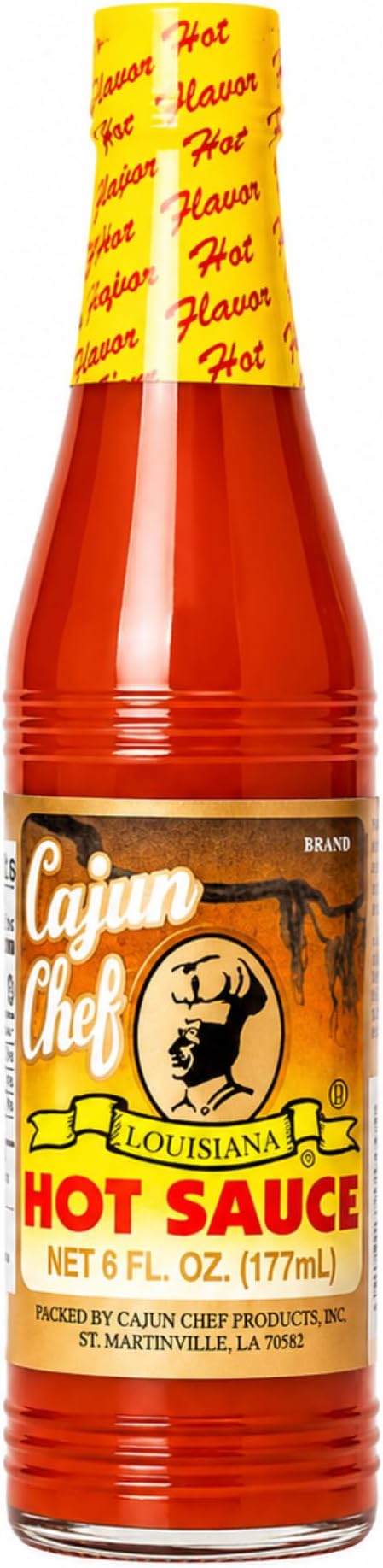 Cajun Chef Louisiana Hot Sauce 6 oz, Cajun Cayenne Pepper Sauce with Mild Heat, Louisiana Style Hot Sauce for Gumbo, Seafood, Soups, Wings, Pizza, BBQ, Fried Foods and Everyday Cooking