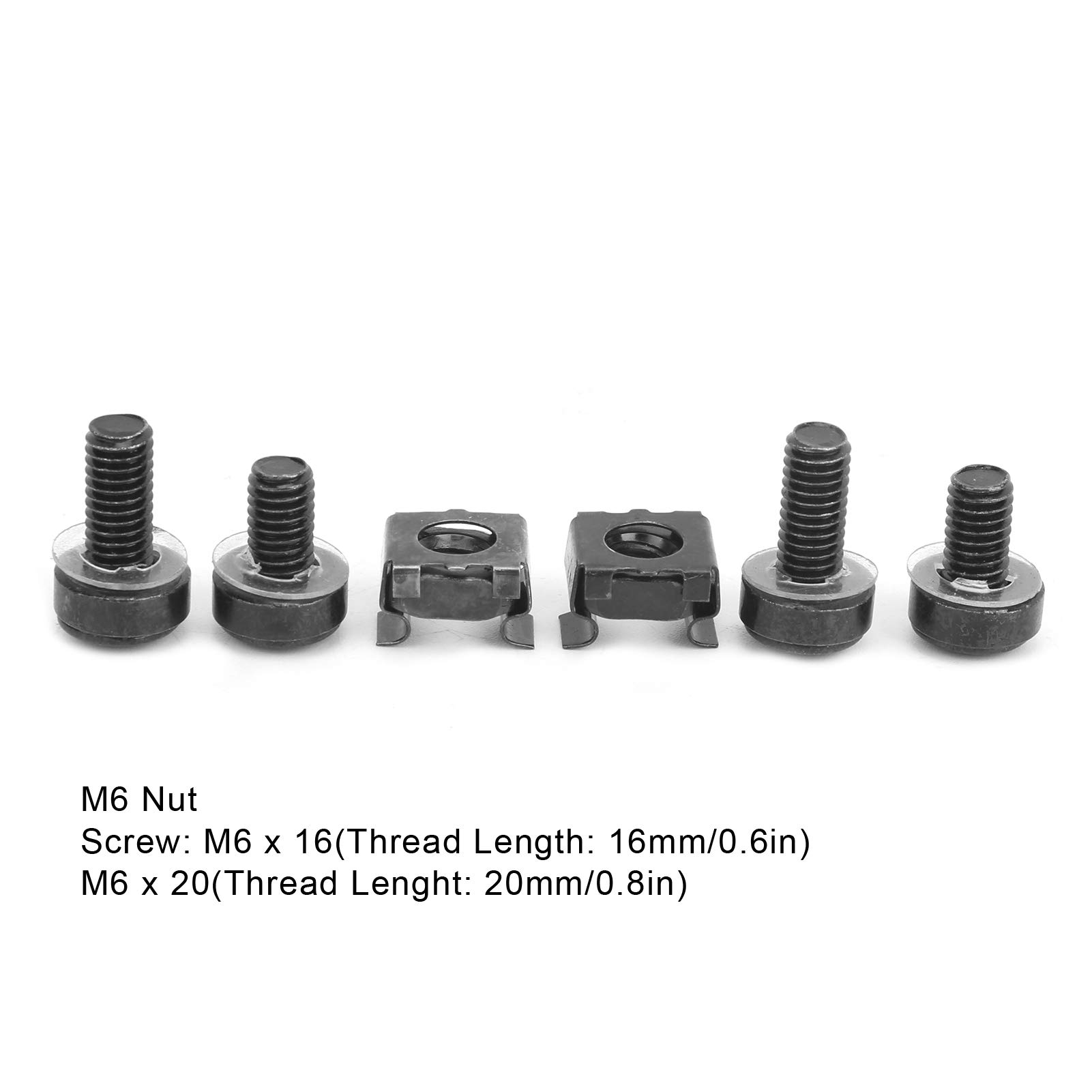 Set di viti dadi a gabbia M6, hardware di montaggio in acciaio al carbonio, kit di dadi a gabbia neri con 100 dadi e 100 viti, per rack, chassis, controller, armadi, veicoli,