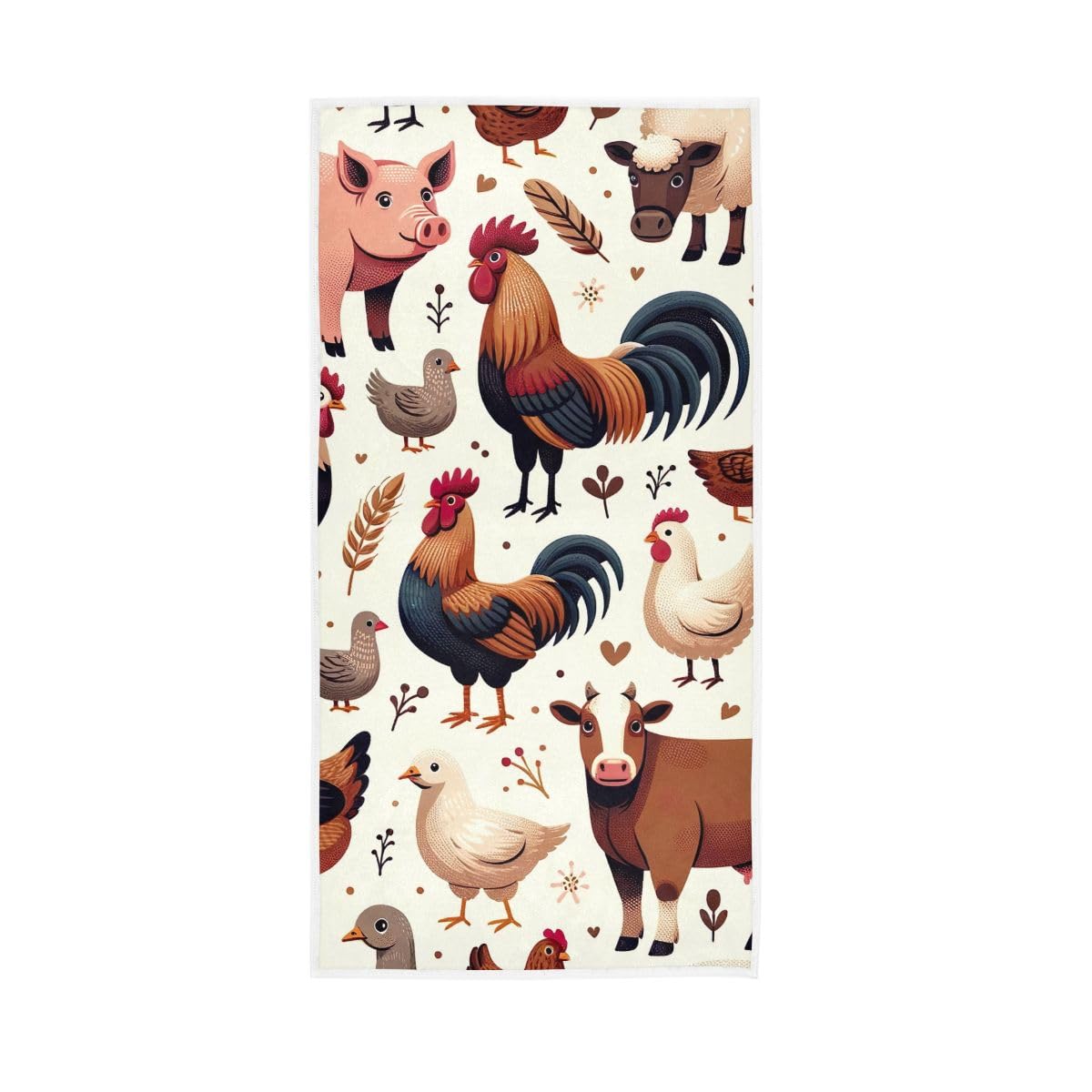 LSRCPD Farm Hens Cow Pig Farmhouse Hand Towels Bathroom, Hand Towel for Bathroom, Travel, Camp, Hotel, Spa 15 x 30 Inches