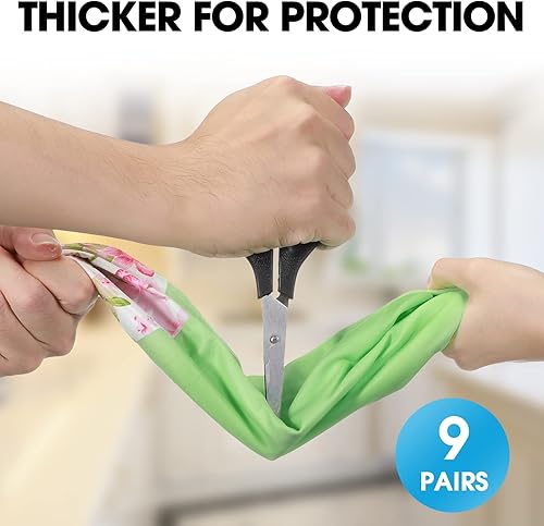 Miniatura 5 de 9 pares de guantes de goma para lavar platos, puños largos y forro de rebaño, guantes de limpieza del hogar, reutilizables, impermeables, guantes de