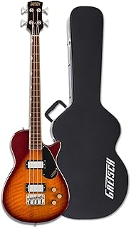 Gretsch Streamliner Jet Club Single-Cut 4-String Bass Guitar with Laurel Fingerboard (Havana Burst) Bundle with Jet Bass and Baritone Hardshell Case (Black) (2 Items)