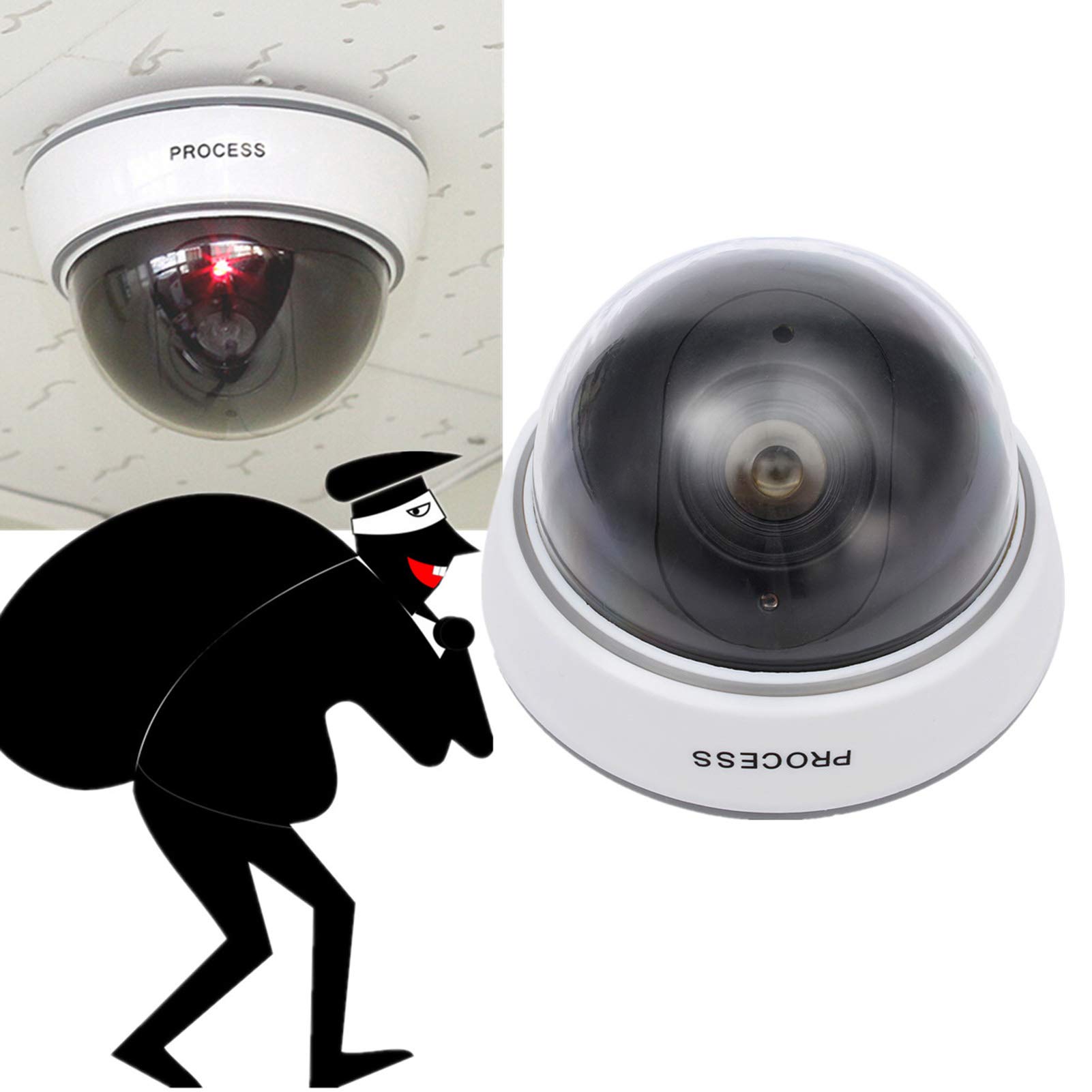 1Pc Telecamera di Sorveglianza Finta a Cupola con Luce Rossa Lampeggiante, Aspetto Realistico per Uso Interno ed Esterno