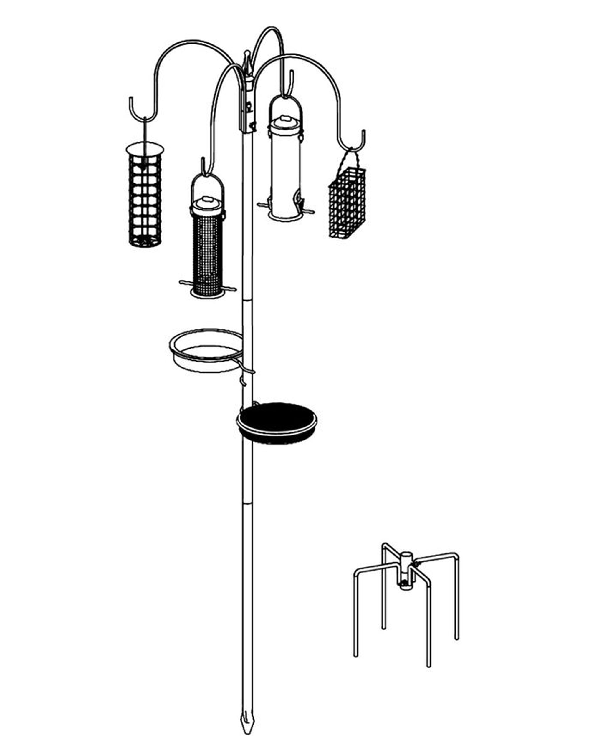 DIVCHI Mangeoires à oiseaux et station de suspension avec prise de terre, 3 tubes et 4 crochets, mât d'alimentation en métal pour petits oiseaux, décorations de jardin (incluses, mangeoires à oiseaux