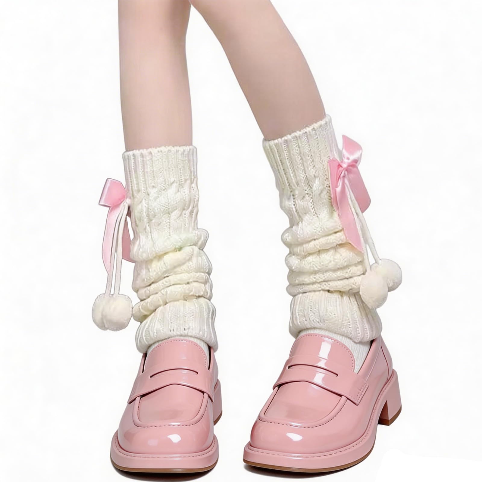 FJDRSIG Pink Bow Leg Warmers Kids,White Leg Warmers for Teen Girls Women,Soft Cute Girls Legwarmers,Y2K Kawaii Pink Bow Tie Legs Warmer,for Kids, Girl, Women, Ballet Yoga Dance Cosplay Daily