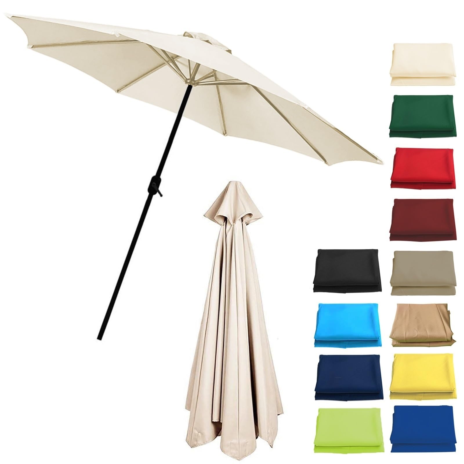 Replacement Parasol Canopy Sun Umbrella - Cloth For 2m-6 Arms & 2.7m-8 Arms(White,(6Rib) 2.7m/106in)