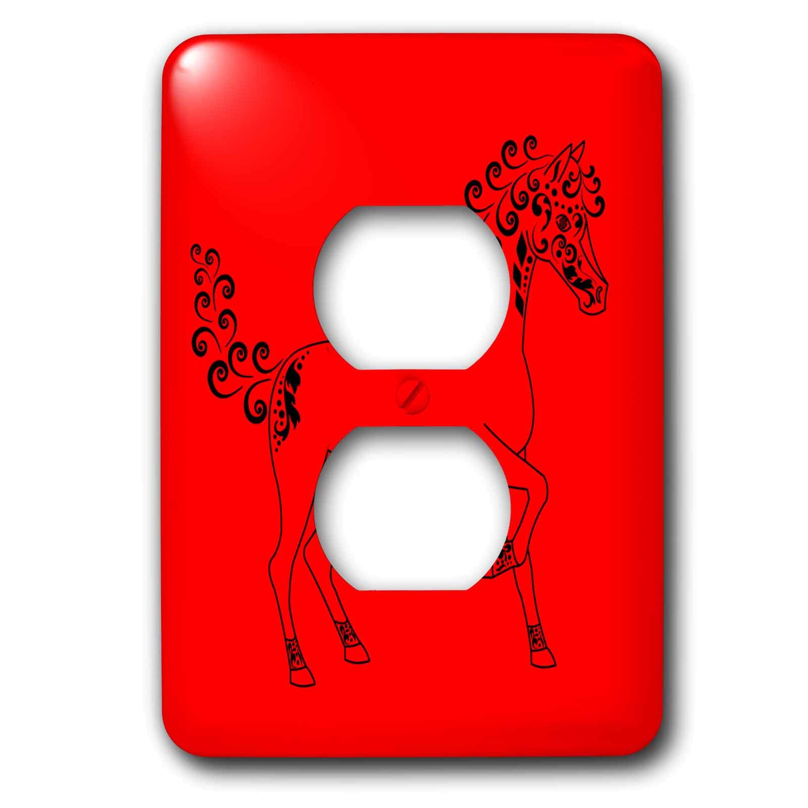 Couvercle de prise pour remplacer une plaque usée motif contour de cheval tatoué 2 prises