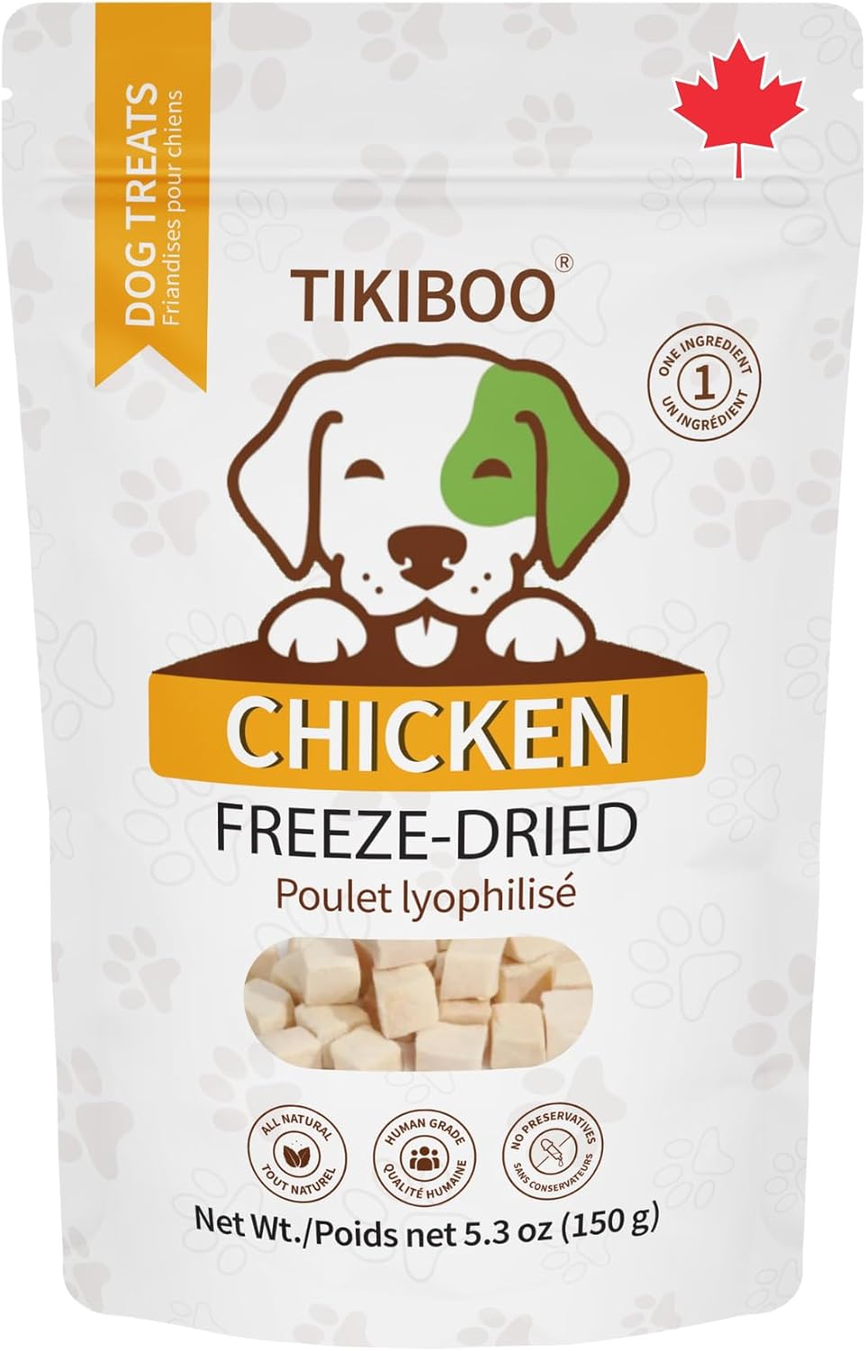 TIKIBOO 100% Single Ingredient Freeze Dried Chicken Dog & Cat Treats – All Natural Healthy Training Treats & High Protein Food Topper for Pets, 150g