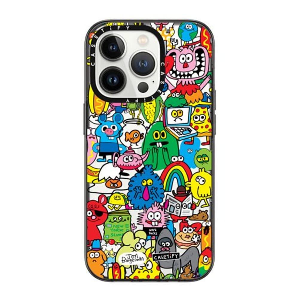 CASETiFY コンパクト iPhone 14 Pro ケース [MIL規格準拠 (2x MIL-STD-810G)/1.2mからの落下テストをクリア] - Fun Friends by Jon Burgerman - ブラック