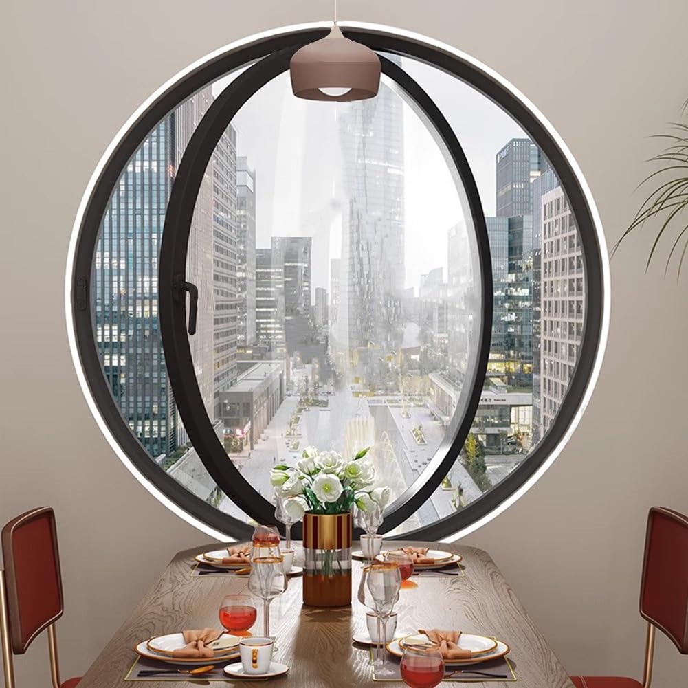 Fenêtre ronde pivotante en verre trempé noir 60cm pour aération de cuisine