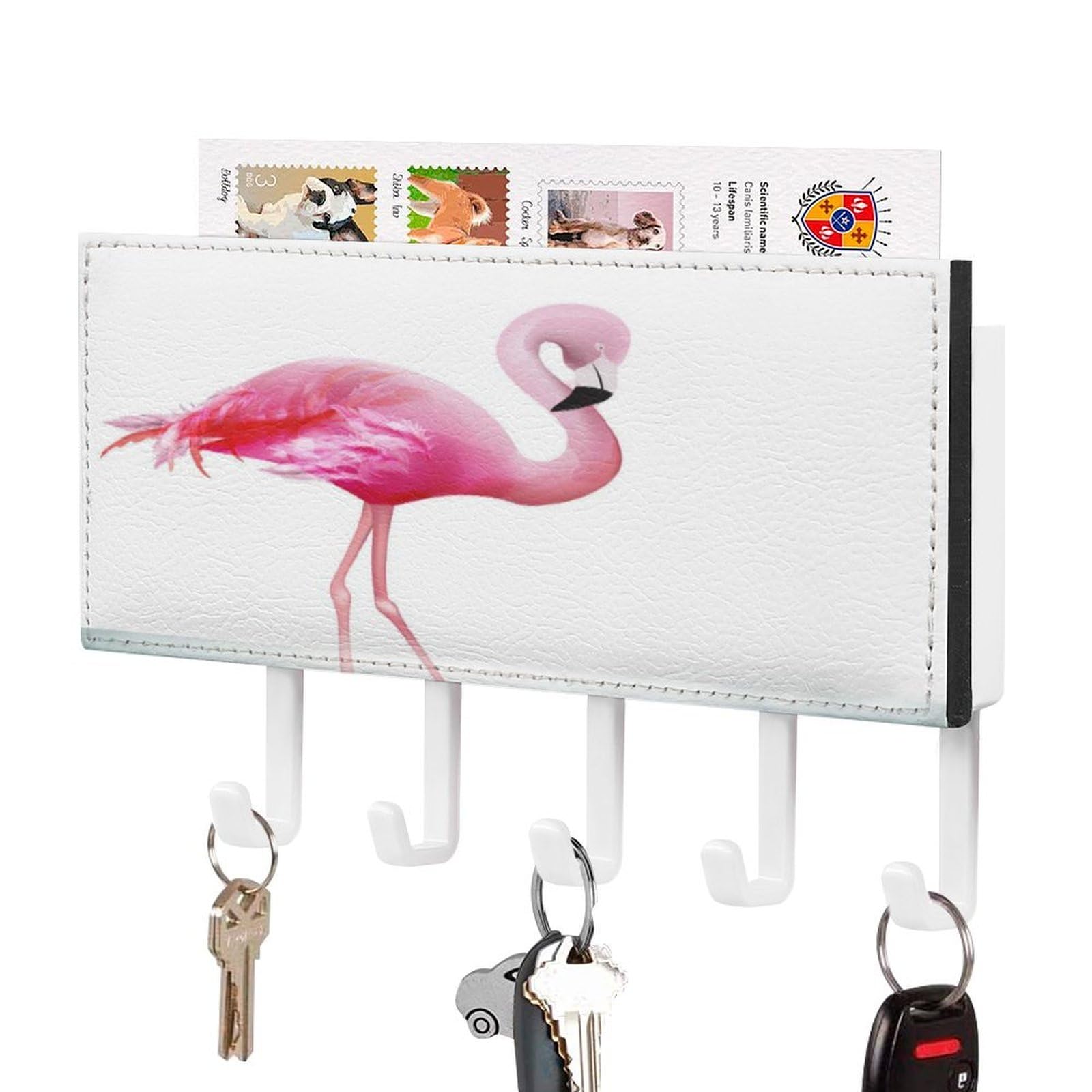NCLQVJXZKHW Beautiful Pink Flamingo Key Holder with 5 Hooks Key Hooks Wall Mounted Key Racks Key Hanger Organiser Shelf