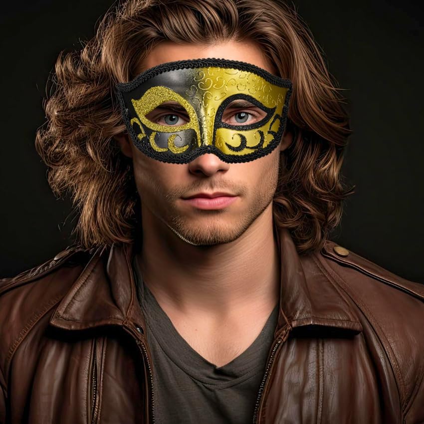 MYSEUNI Gold-Tone Masquerade Mask for Men Venetian Retro Mask, for Cosplay Halloween, Party, Carnival, Masquerade Ball - Image 4