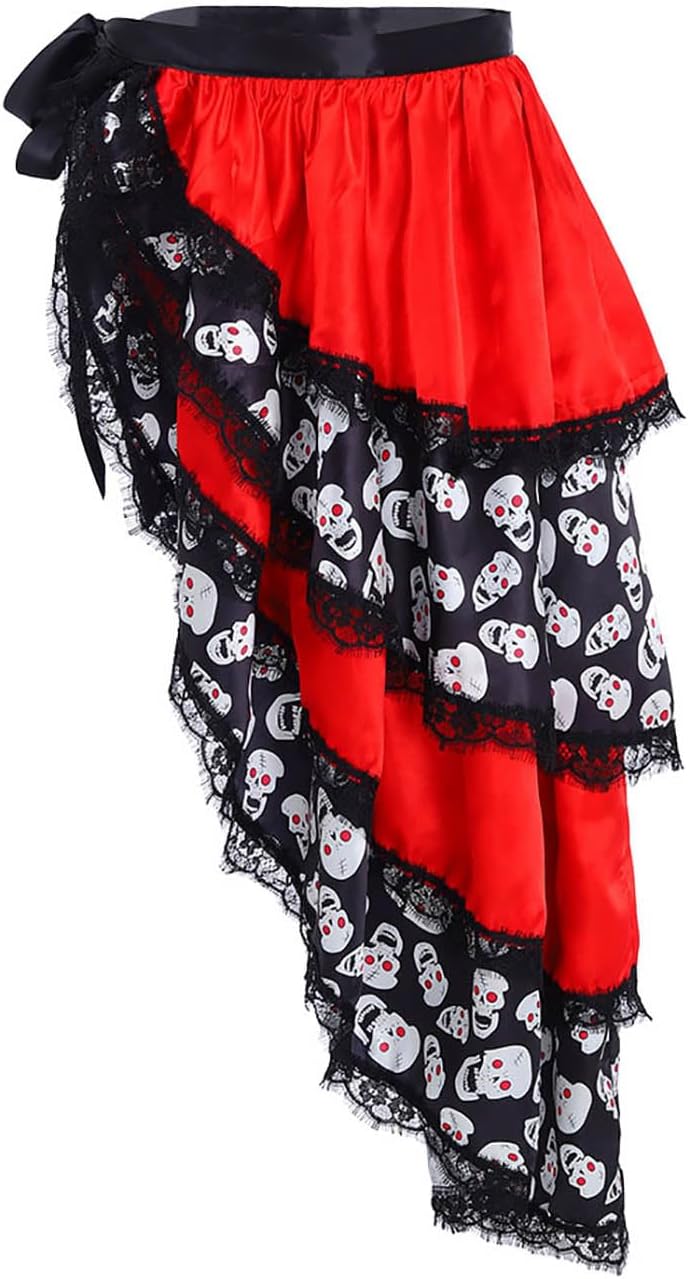 VatocuHalloween Skirt Day of The Dead Skirts Layered Skull Dance Skirt Long Tie-on Skirts Party Festival Halloween Costume for Women