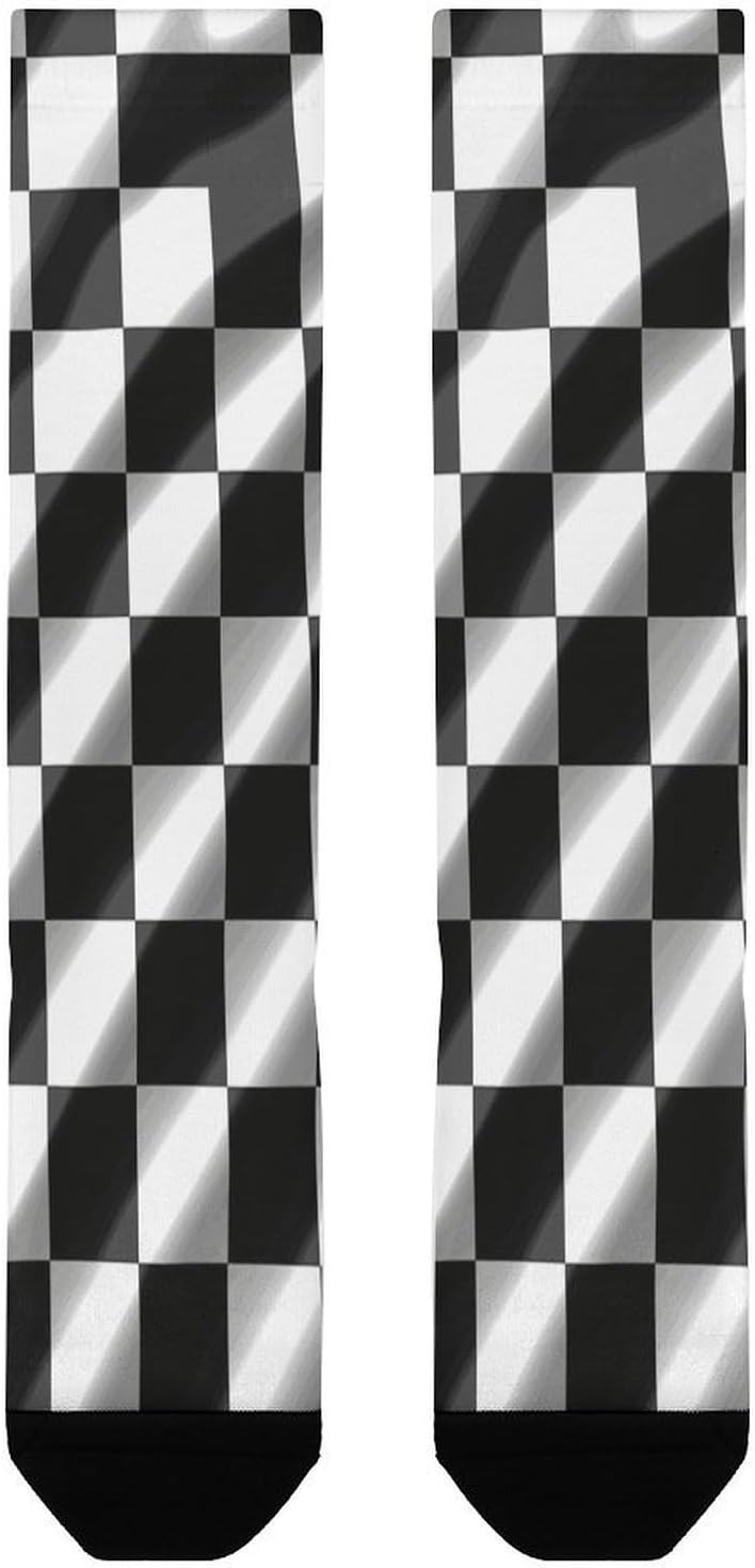 Black White Race Checkered Flag Crew Socks Calf Socks Athletic Crew Sock