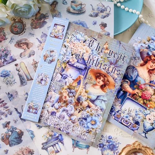 Image of Alokik Enterprise The Year of Hibiscus Nostalgic Dreams Retro Romance Decorative Sticker Book - Vintage Aesthetic Scrapbook Stickers for Journaling, Planners, DIY Crafts & Phone Decoration