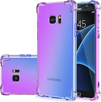 حافظة لهاتف Samsung S7 Edge، حافظة Galaxy S7 Edge اللطيفة للفتيات والنساء، حافظة هاتف TPU ناعمة وشفافة ومتدرجة ومضادة للخدش، حافظة مقاومة للصدمات لهاتف Samsung Galaxy S7 Edge أرجواني/أزرق